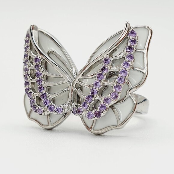 🎁Sweet White Butterfly Anillos Silver Plated Ring for Women/Girl, UNVN12339 - Picture 10 of 15